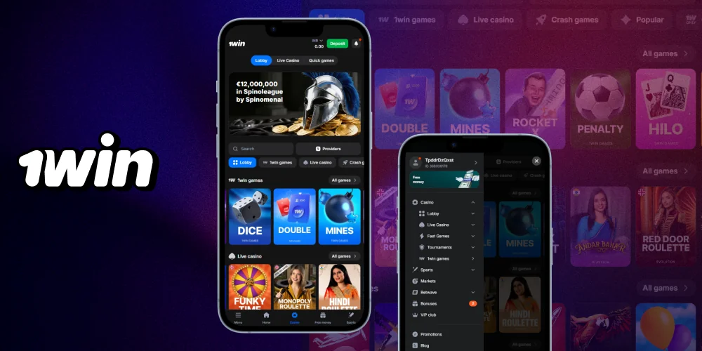 Explore the casino section using the 1Win app